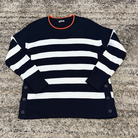 T by Talbots rolled crew neck Navy White Stripe nautical sweater size small - Picture 2 of 10